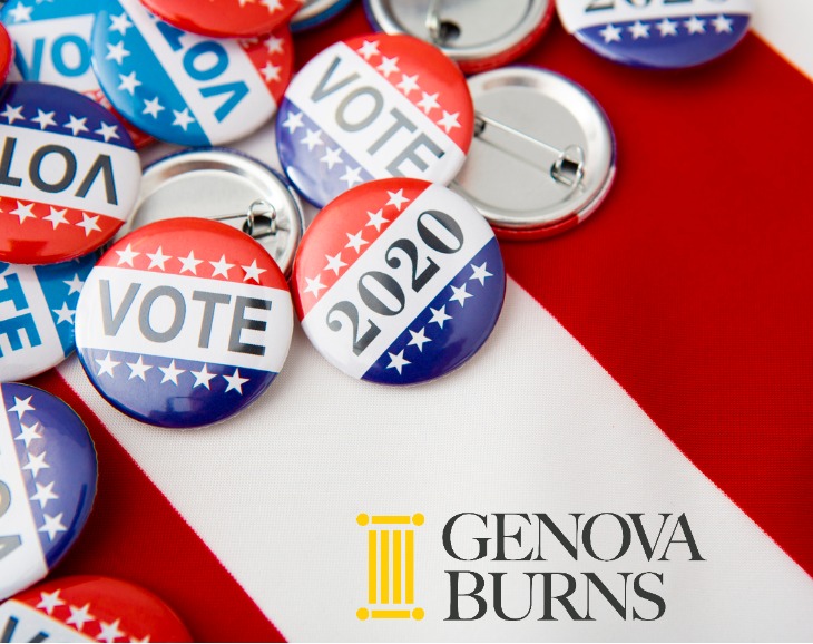 Vote buttons on American flag stripes